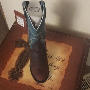 Old West Cowboy Boots - Brown and Teal